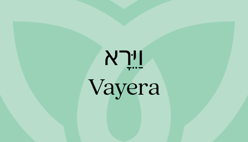Green background with the name Vayera featured in Hebrew and English