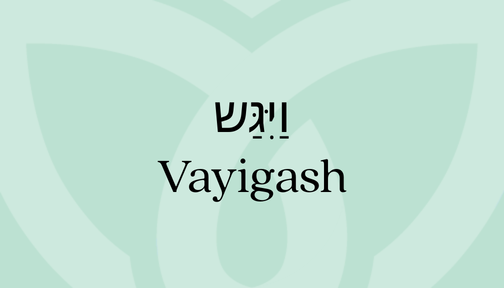Light green background with overlaid text featuring Vayigash in Hebrew and English