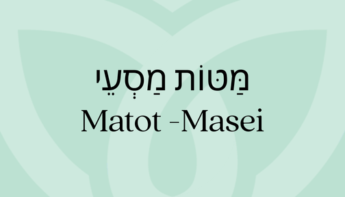Green background with the words Matot-Masei featured in Hebrew and English