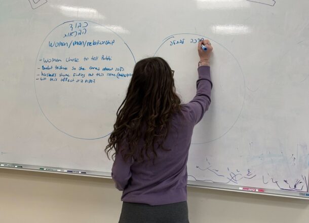 student at the white board