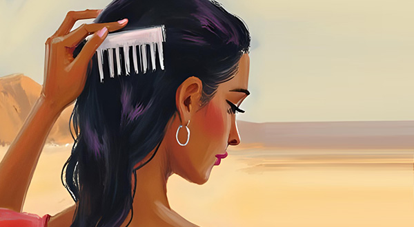 side view of a woman combing her hair